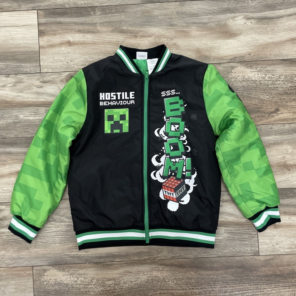 Minecraft Creeper Bomber Jacket Kids Boys 10/12 Black Green TNT
